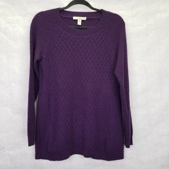 Lark & Ro Cashmere Sweater Womens M Crew Neck Diamond Cable Knit Purple Pullover - Picture 1 of 14